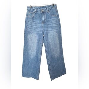 HDLTE Cropped Wide-Leg Blue Faded High Rise Jeans Size Small‎